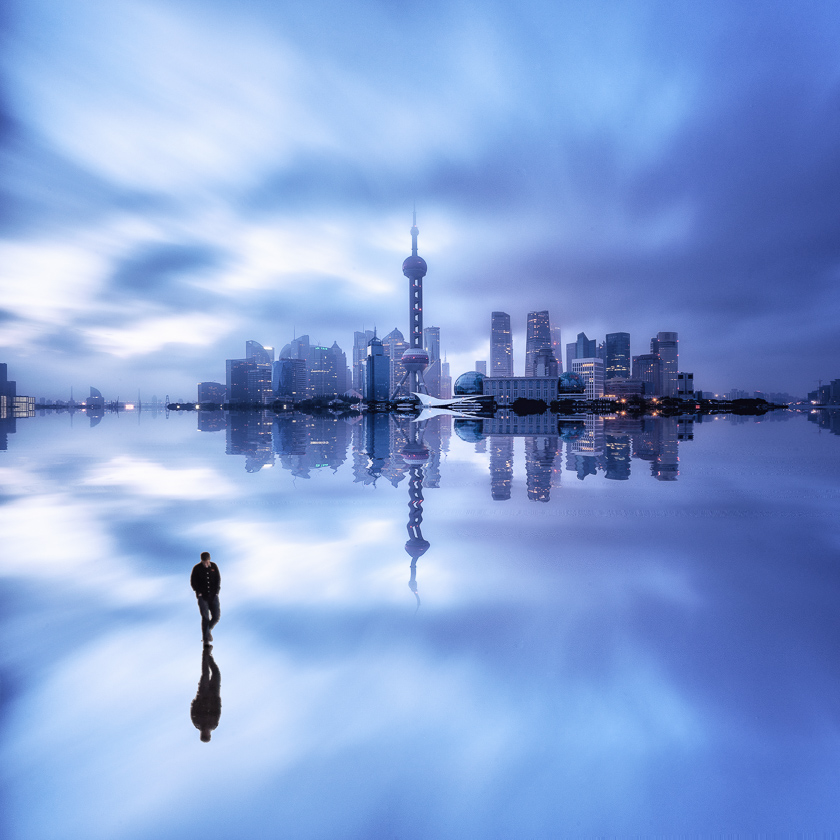 China, Pearl Tower, Peter DeMarco, Pudong, Shanghai, architecture, asia, clouds, reflection, travel