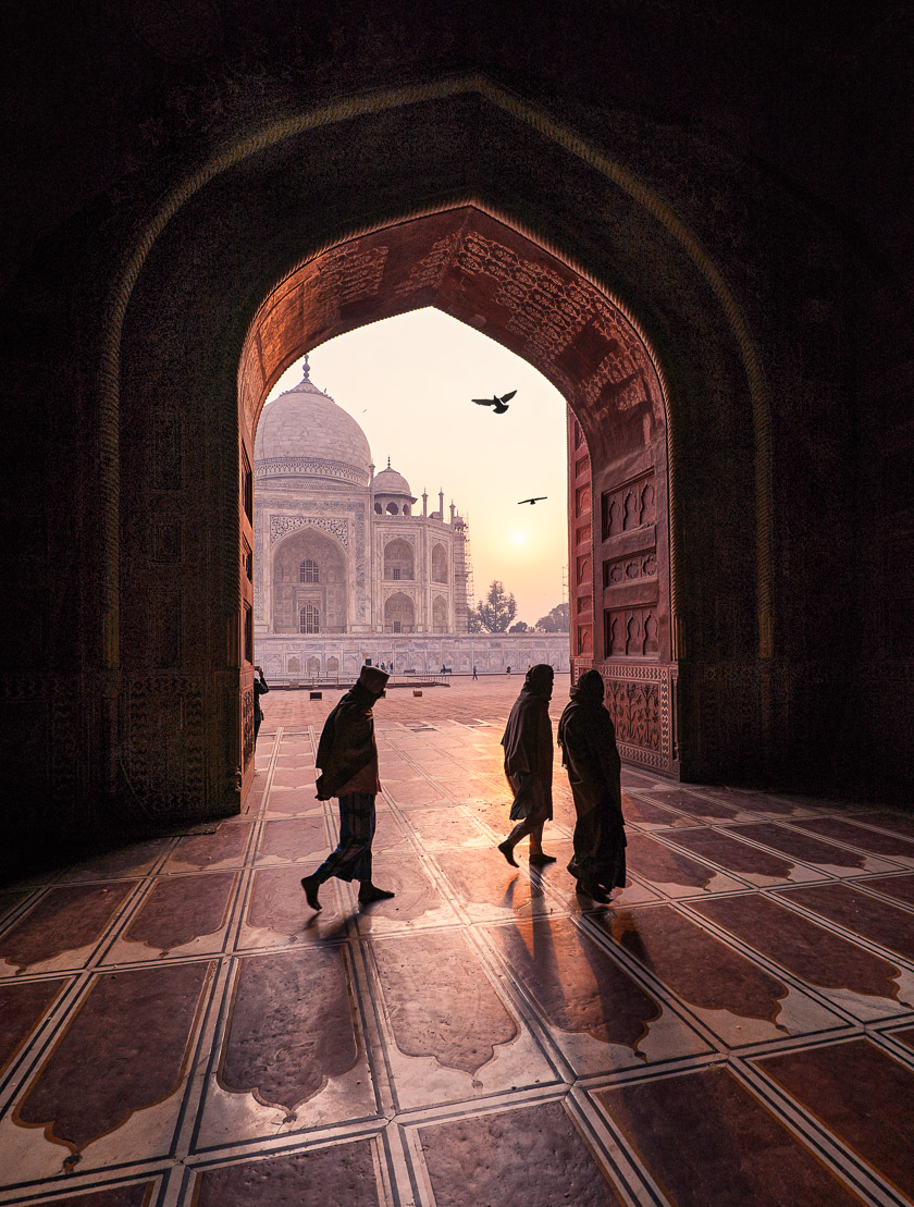 India, Peter DeMarco, Taj Majal, architecture, asia, birds, photography, shadow, sunlight, sunrise, travel, travelphotography