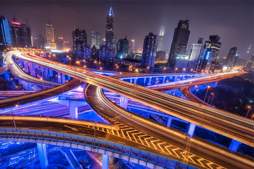 China, Peter DeMarco, Shanghai, architecture, asia, highway, intersection, long exposure, night photography, photography, tips, travel